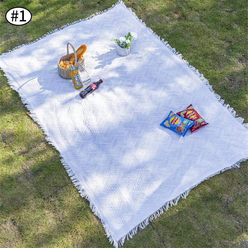 

Вязаный плед для пикника, белый коврик для пикника, одеяла для дивана с кисточками, коврик для палатки, напольное одеяло для кемпинга, пляжный декор для дома S 90X90cm