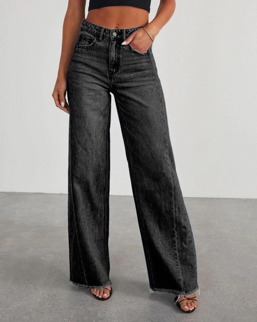 2023 Women's Wide-Leg Patchwork Frayed Hem Jeans