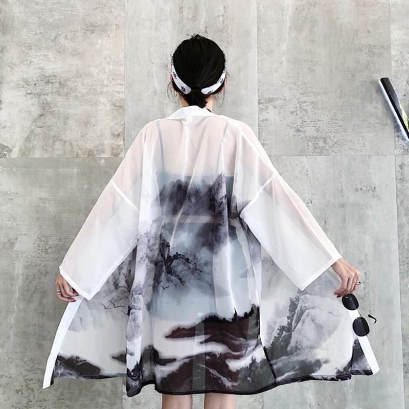 

Japanese Kimono Women Cardigan Summer Yukata Female Chinese Kimono Harajuku Kawaii Clothing Blouse Shirt One Size