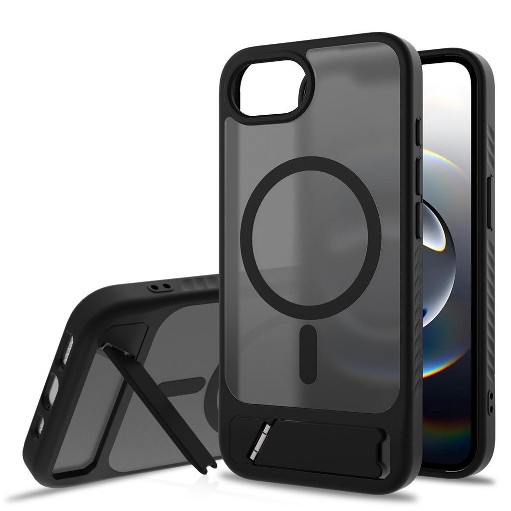 Black Apple 16 Stand Phone Case: 2-in-1 Drop-Proof Magnetic Protective Case for 15 Pro Max.