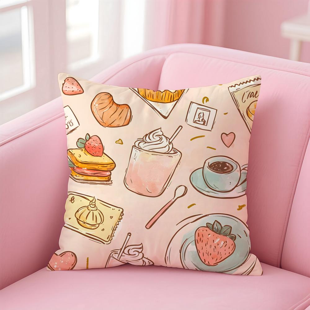 Modische Food Art Muster Kissenbezug Kissenhülle Weicher Freundlicher Stoff Verdeckter Reißverschluss