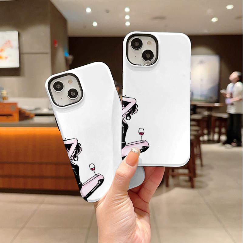 Wine Chill Black Pink Comic Art Film Aesthetic Protective Shockproof Bumper Phone Case Cover For iPhone 14 15 16 Pro Max Plus