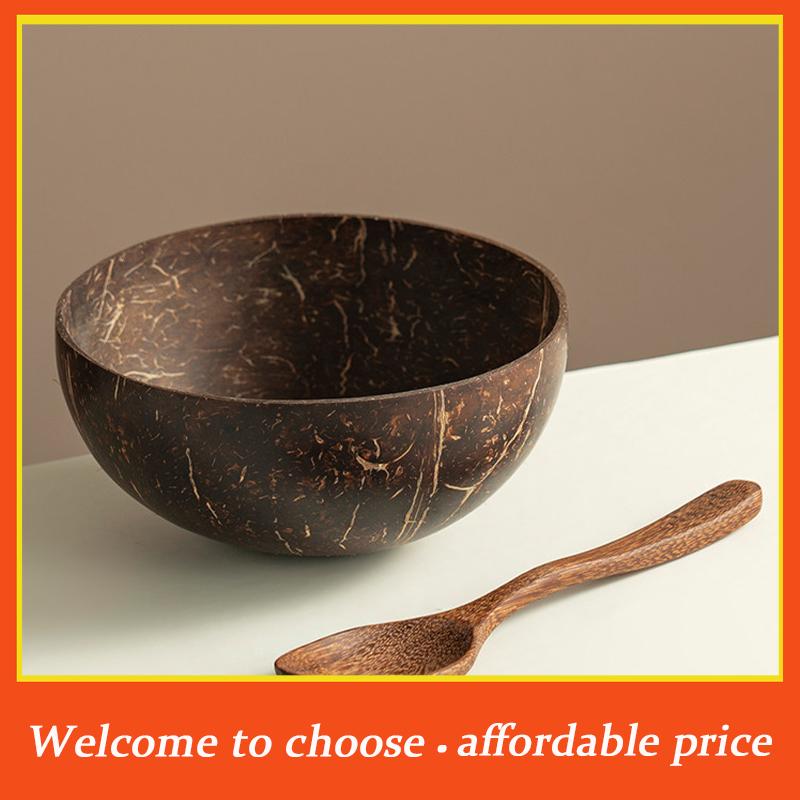 1PC New Natural Coconut Bowl Wooden Handmade Coconut Bowls For Eating Tableware Fork Spoon For Dessert Fruit Salad Mixing Rice