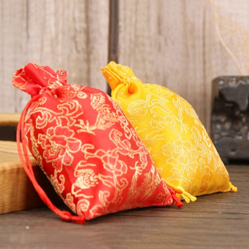 Dragon Embroidery Flower Drawstring Bag Storage Bag Festive Sugar Bag Canvas Flower Handbag  Party