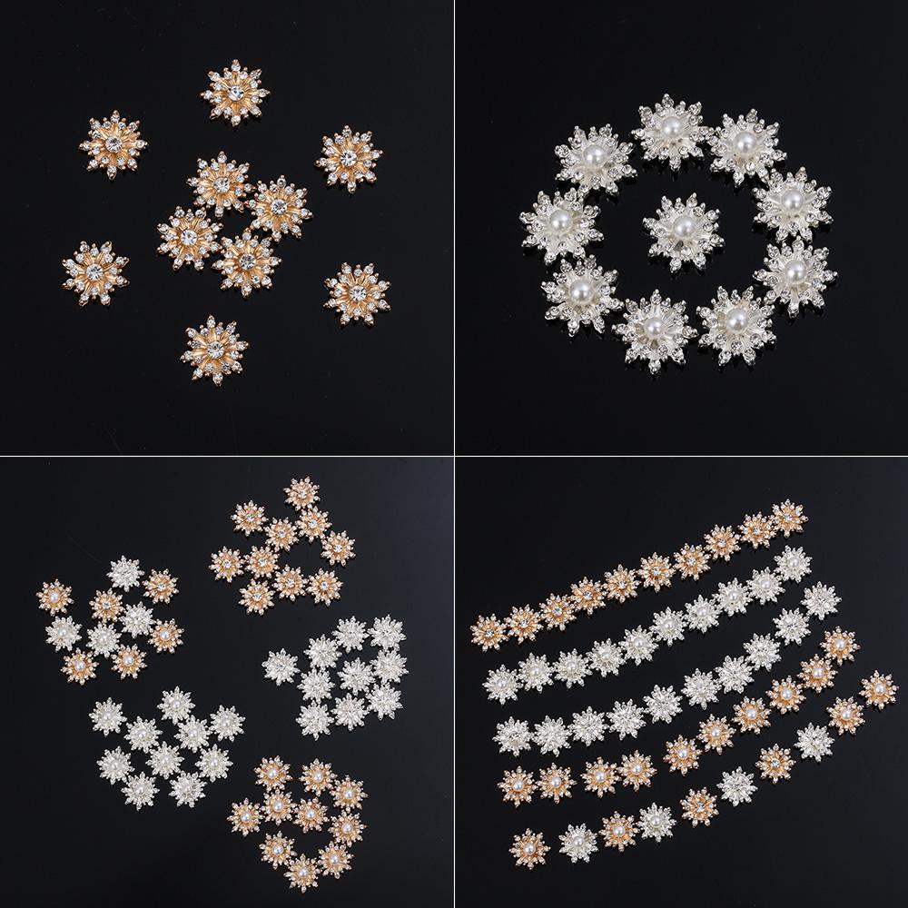 10PCS 16mm Rhinestone Snowflake Buttons DIY Craft Flatback Plating Pearl Buckle Clothing Decoration Hairpin Accessories