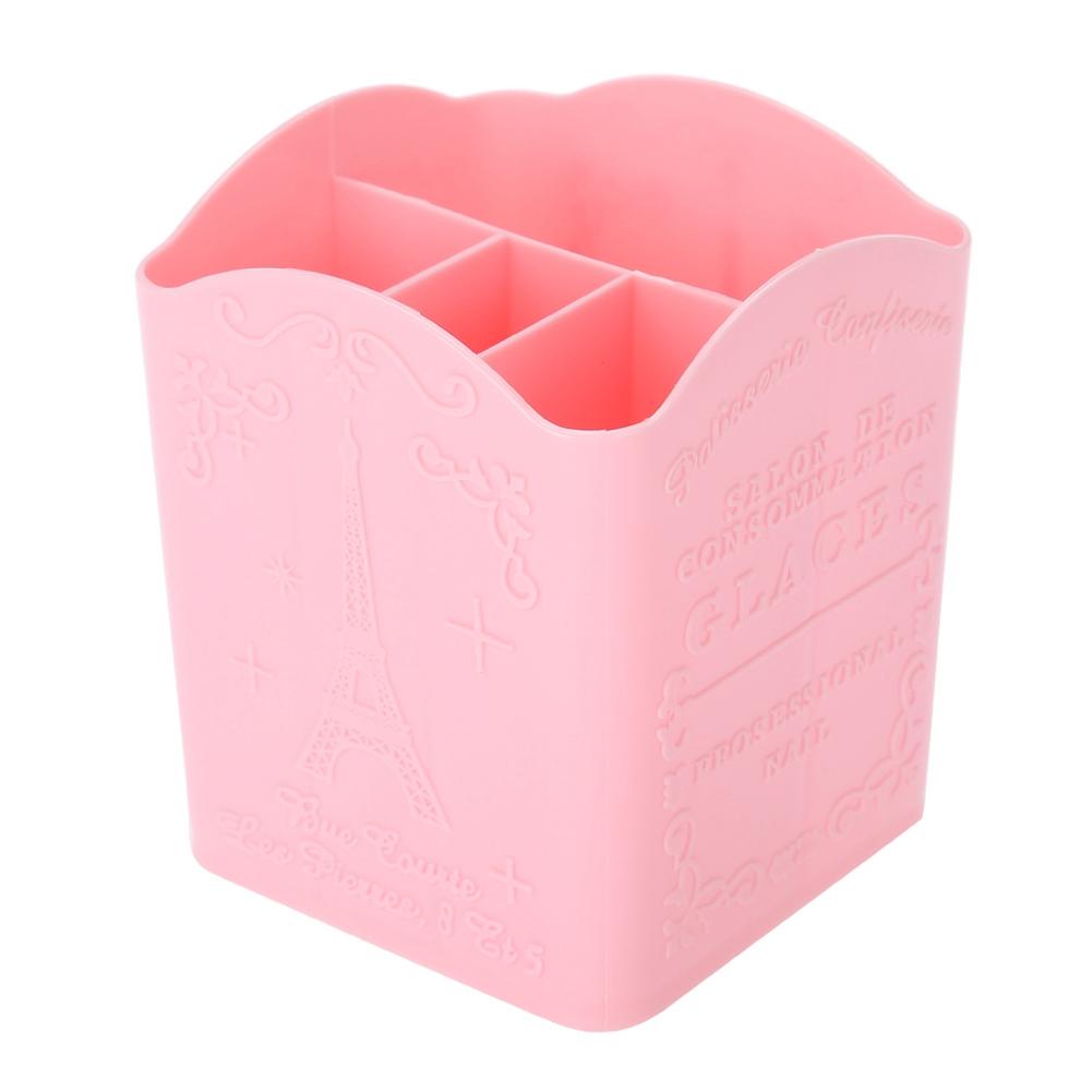Storage Box Stationery Cosmetic & Manicure Tools Container with Tower Pattern Pink