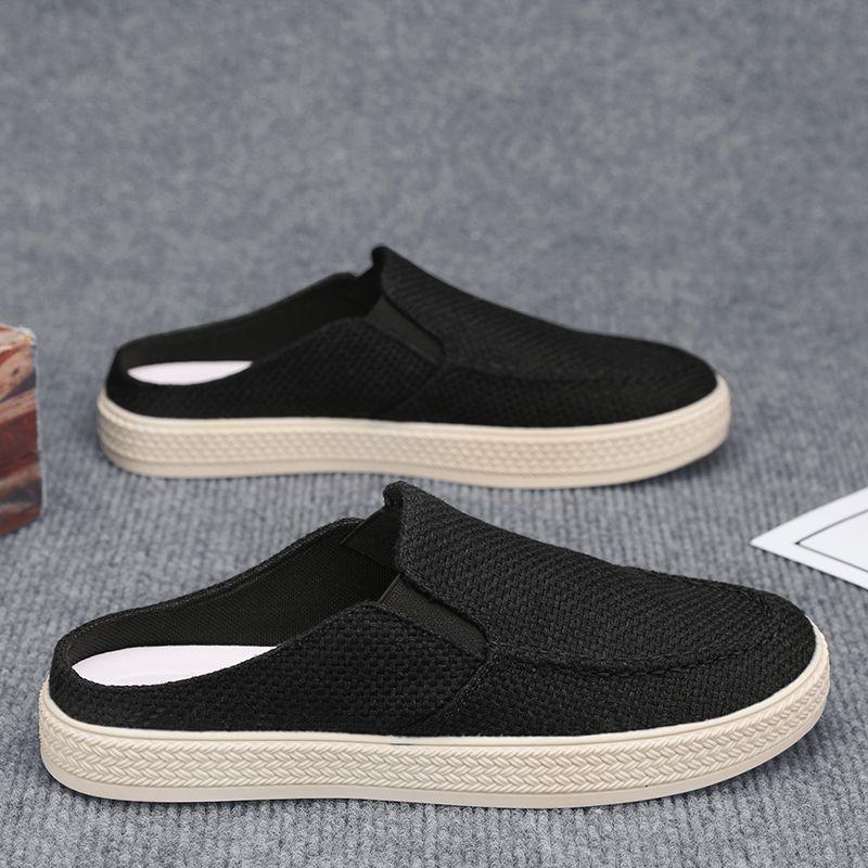 

Summer breathable one foot pedal old Beijing office slippers men s anti-odor cloth shoes canvas slip-ons half slippers men 39 бежевий
