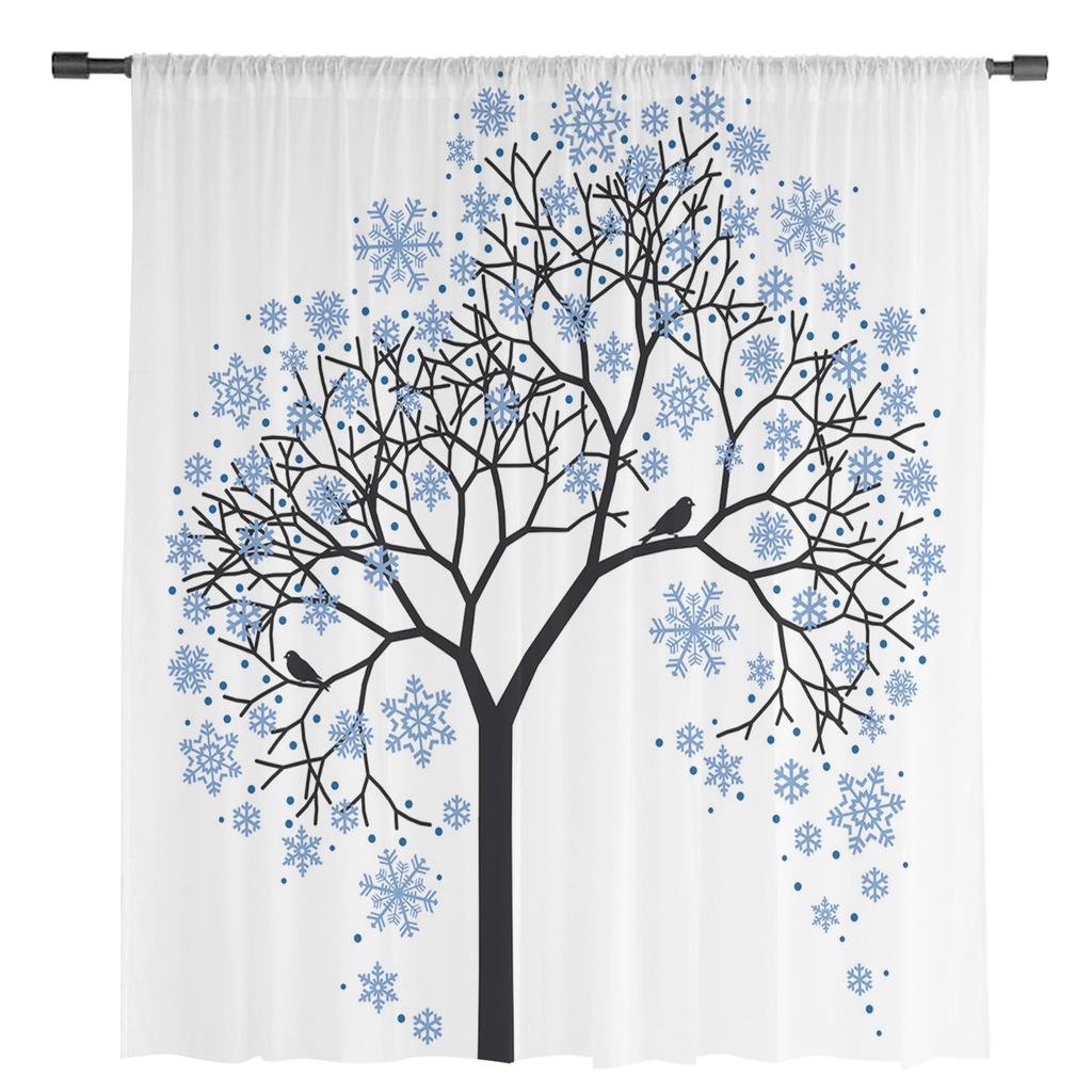 Snow Scenery Of Snowflake Trees Modern Tulle Curtains For Living Room Bedroom Home Kitchen Window Sheer Curtains