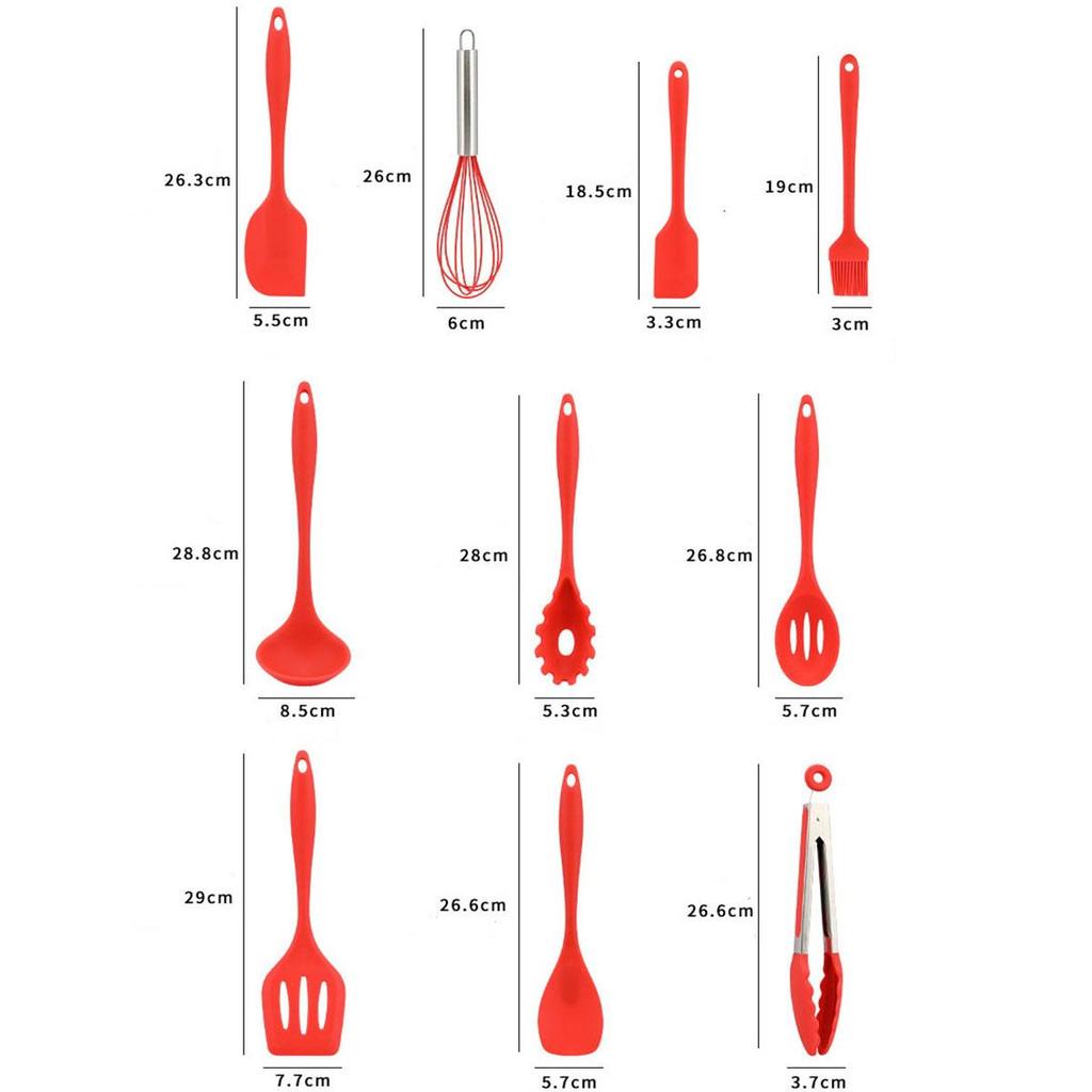 10PCS Silicone Kitchen Utensil Set - Spatula, Spoon, Ladle, Spaghetti Server & Slotted Turner