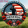 2D Flat, 1PC, Memorial Day, Round Wooden Hanging Decorative Sign and Plaque, Soldier Salute and American Flag Design, for Living Room, Bedroom