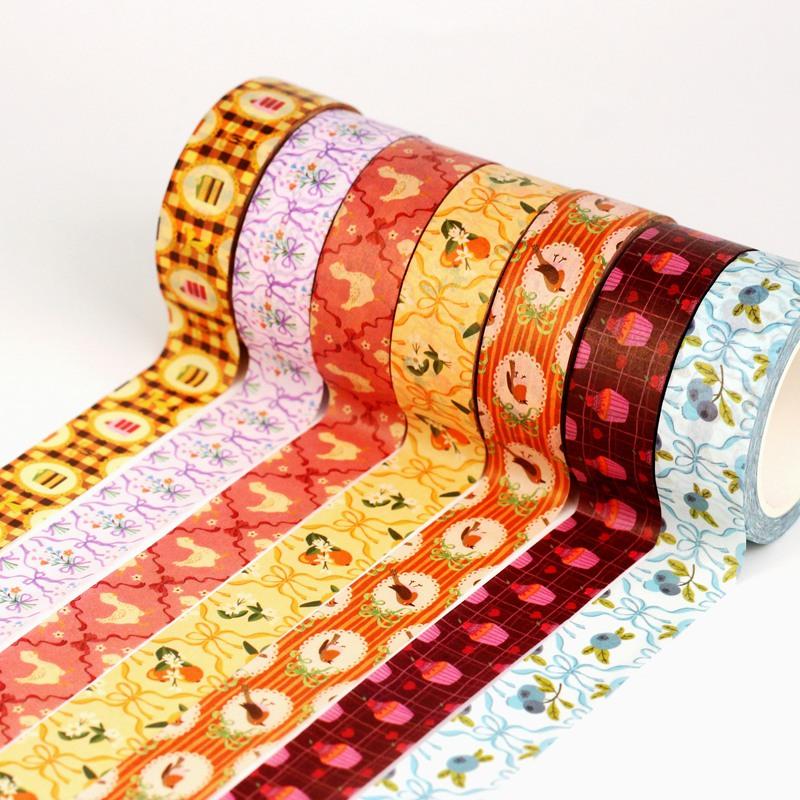 2026 NEW 1X 10M Duck Bird Cake Blueberry Flowers Grid Spring Washi Tape Set for Scrapbooking Masking Tape Cute Jounal Stationery