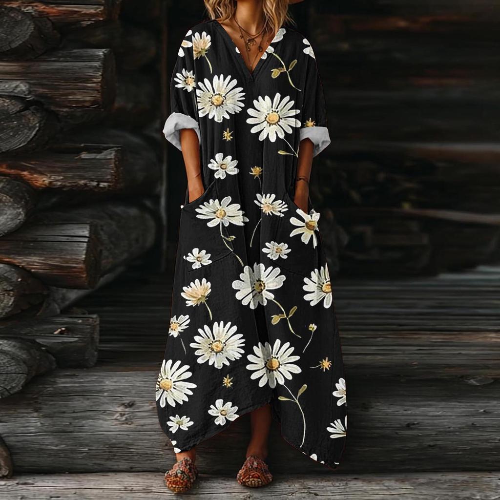 Abito da Donna Casual Svasato Scollo a V Vacanza Boho Spiaggia Vestito Estivo