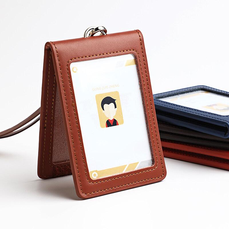 Genuine Leather Badge Holder Business Work Card with PU Lanyard ID Chest Card Holders Office Supplies