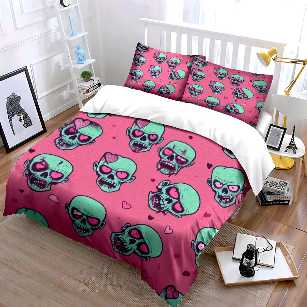 Zombie Heart Design Three-Piece Set Bedding Set With 1 Duvet Cover 2 Pillowcases Single Double King Queen, Gift