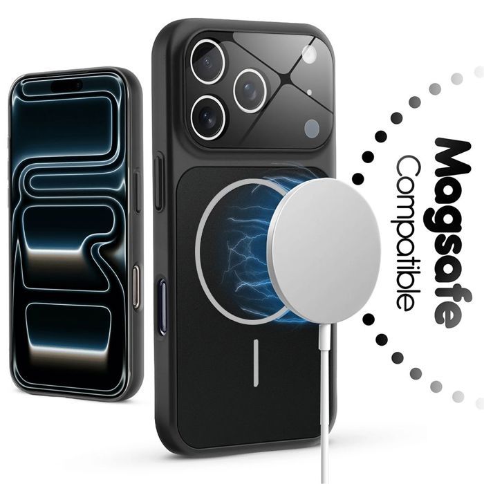 Coque pour iPhone 18 Pro Max, avec Protection Caméra Cercle Magnétique - Noir - 2 Verres Trempés
