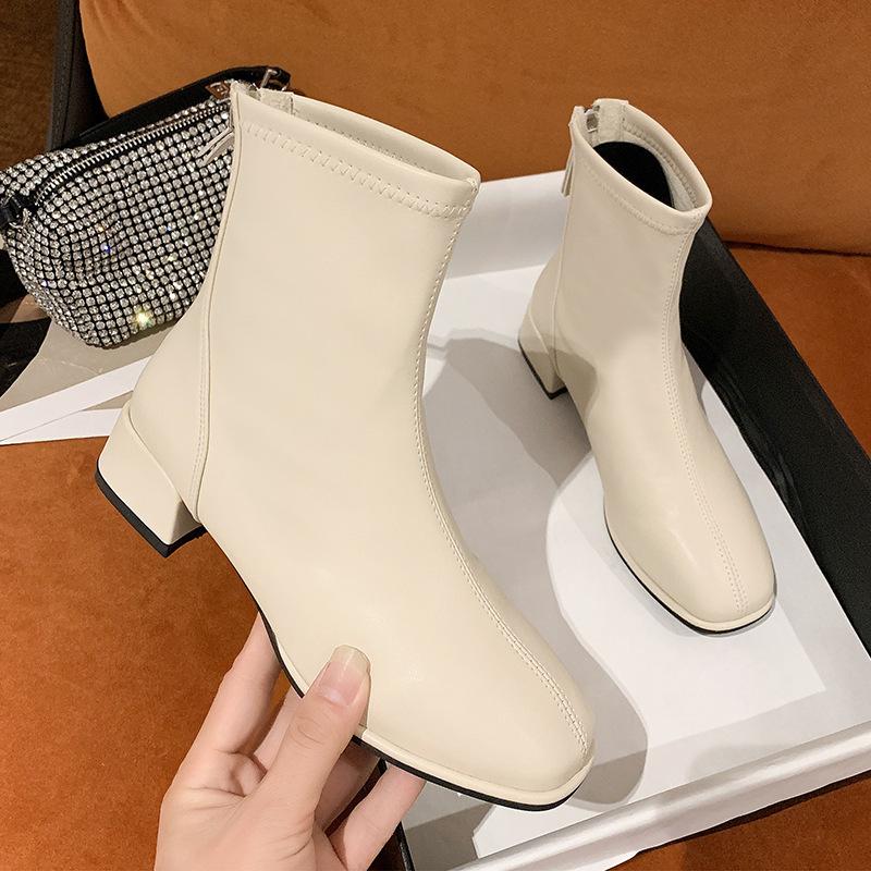 

Грубий каблук Маленькі короткі черевики Жіночі 2024 Осінь Черевики Мартін Модні М яка шкіра Квадратний носок Універсальні Вузькі черевики Еластичні черевики 43