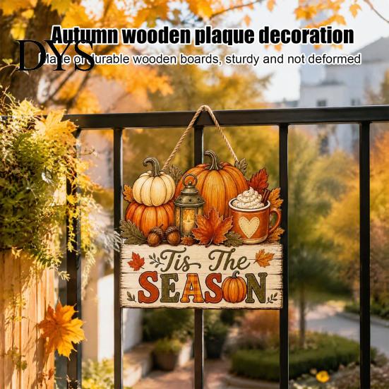 Sunflower Plaid Door Hanger Fall Wooden Hanging Sign, Autumn Scarecrow & Pumpkin Maple Leaf Decorative Wall Art for Home Hanger, Harvest Thanksgiving