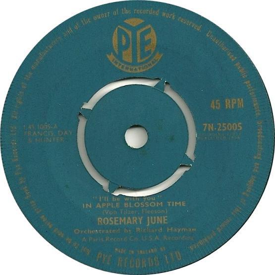 

7-дюймовая пластинка ROSEMARY JUNE In Apple Blossom Time 7N25005 Pye Internation 1959 UK Поп Б/у