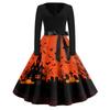 Women's Vintage Halloween Print V-Neck Dress, Casual Party Outfit for Celebrations