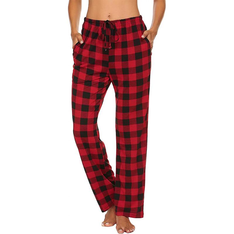 European and American Women's Plaid Print Casual Sleep Pants - Drawstring Loose Fit