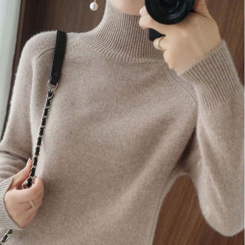 

Женский мягкий теплый свитер с высоким воротом, однотонный пуловер, повседневный утолщенный свободный вязаный топ на осень и зиму 2XL верблюд