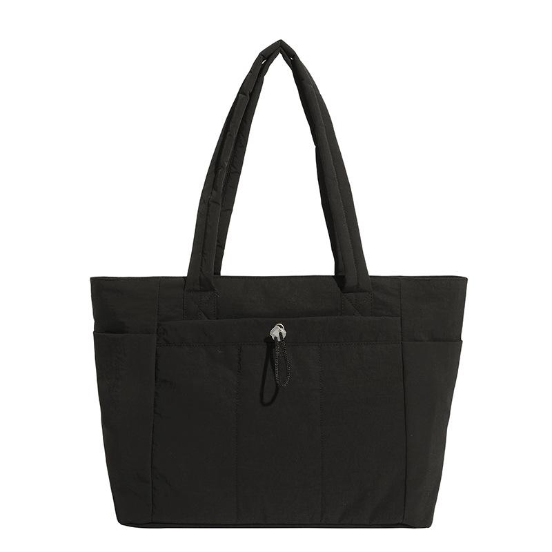 Large Capacity Nylon Tote Bag for Women Lightweight Shopping Shoulder Bag with Multiple Pockets and Zipper Closure for Daily Use
