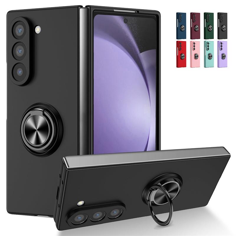 Ultra Thin Matte Hard PC Folding Phone Case for Samsung Galaxy Z Fold 7 6 5 4 3 360 Rotating Ring Holder Cover