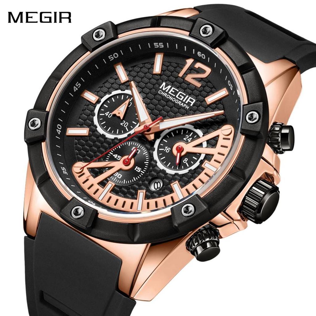 Megir Quarzuhr Männer Rose Gold Leuchtende Wasserdichte Sportuhren Uhr Chronograph Armbanduhren Erkek Kol Saati Montre Homme
