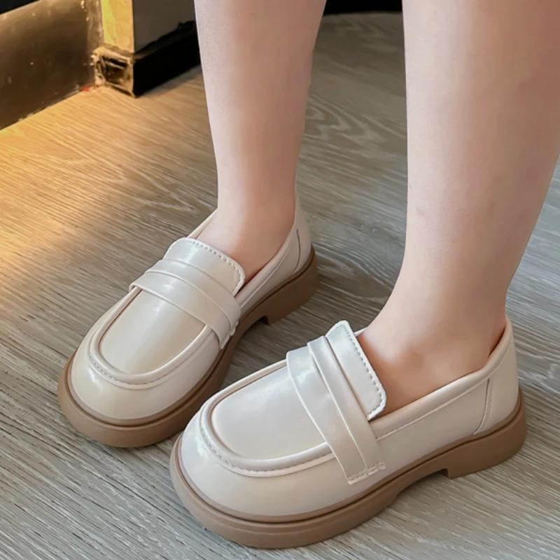 Children's Leather Shoes Spring Autumn Fashion Princess Shoes for Girls Casual Simple Style Versatile Kids School Black Loafers