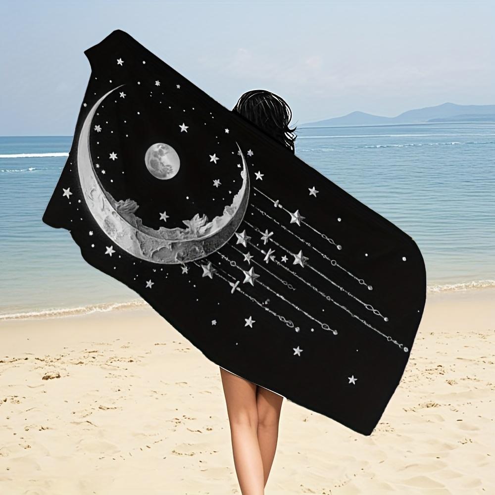 Moon Pendant Modern Microfiber Bath Towel Soft Absorbent Quick-Drying Geometric Moon Stars Design Compact for Travel Pool