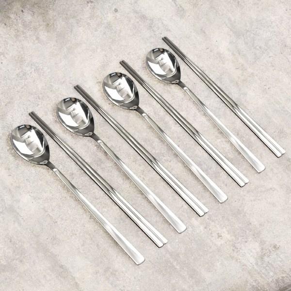 Willive husholdningsskje-sett i rustfritt stål, sølv, 4 skjeer + 4 spisepinner, 1 sett, populært koreansk servise