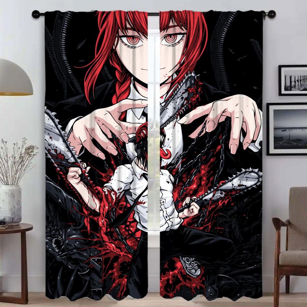 Shades Chainsaw Girl Blackout Curtains for Living Room Curtain Halloween Decoration Home Interior Curtains 2 Pieces Partition