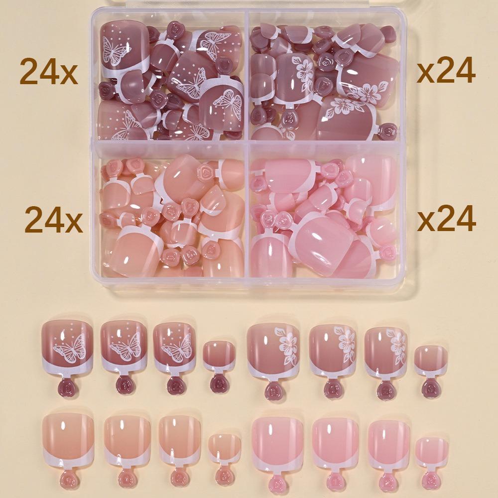 96/144/288 Pcs Artificial Fake Toenail Short Square Foot Nail Art Tips Foot Extension