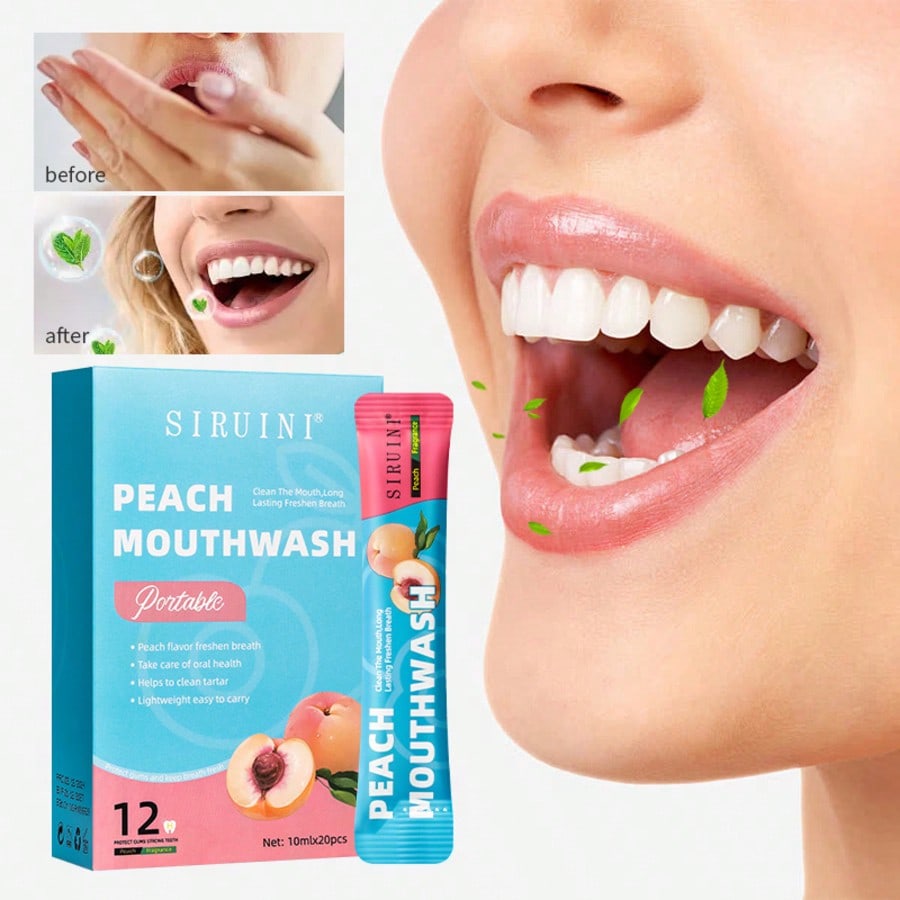 20Pcs Fruity Mild Cleansing Mouthwash - Mint, Peach, Lemon, Travel Size Disposable Mouthwash, Reduce