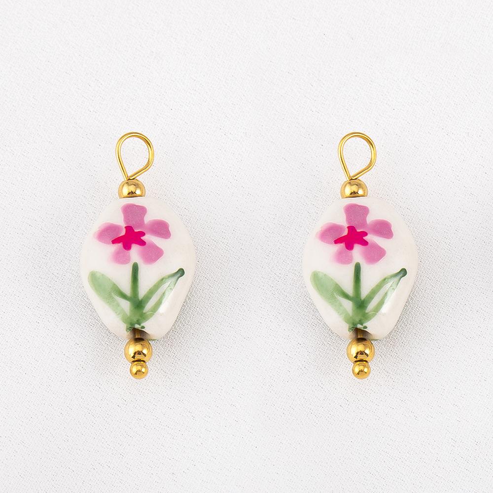 

2pcs 304 Stainless Steel Ceramic Pendants With Flower And Bow Patterns DIY Necklace Charm Jewelry Decoration Materials Supplies