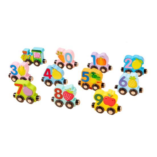 Kids Wooden Magnetic Train Toy Number Animal Vehicle Dinosaur Fruit Vegetable Preschool Learning Toddlers Educational Locomotive Carriages Toy