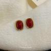 New Year's wine red mosquito coil disc ear clips, autumn and winter without ear holes, retro square stud earrings, high-end sense,fashion earrings