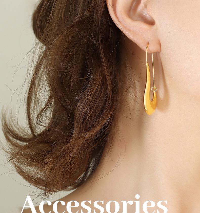 Brand French Geometric 18K Gold-Plated Titanium Steel Earrings - Irregular Shape and Cool Style for Women's Commuting Fashion