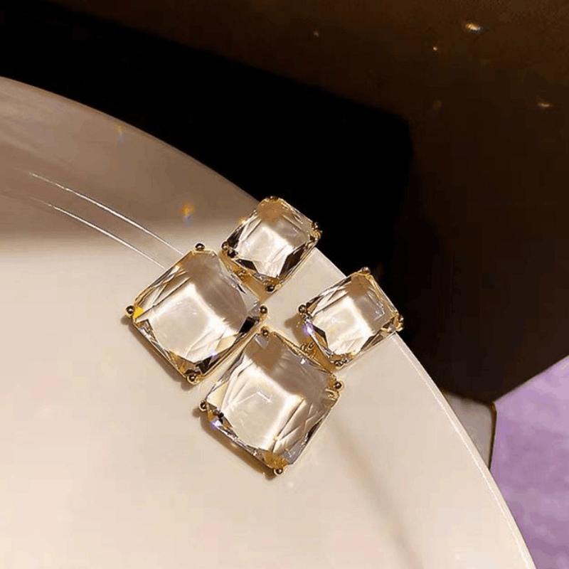 Vintage Transparent Square Glass Crystal Pendant Earring for Women Korean Fashion Zircon Wedding Party Elegance Accessories