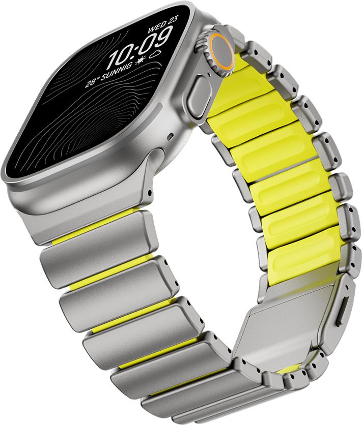 

Титановий фторкаучуковий ремінець для Apple Watch Ultra 3 2 49 мм 46 мм 45 44 мм Магнітний ремінець для Iwatch 11 10 9 8 7 SE Розкішний ремінець для годинника 49mm 46mm 45mm 44mm&XL(190mm) титану, жовтий колір