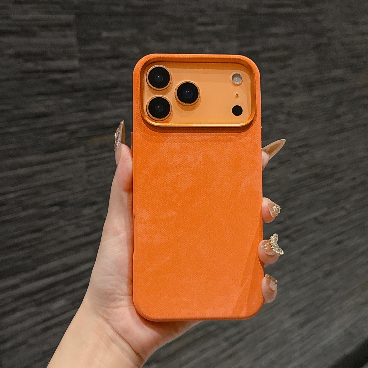 Leather Flannel IP17 Series Drop-Proof Case for Apple 17 Pro iPhone 15 Plus оранжевый