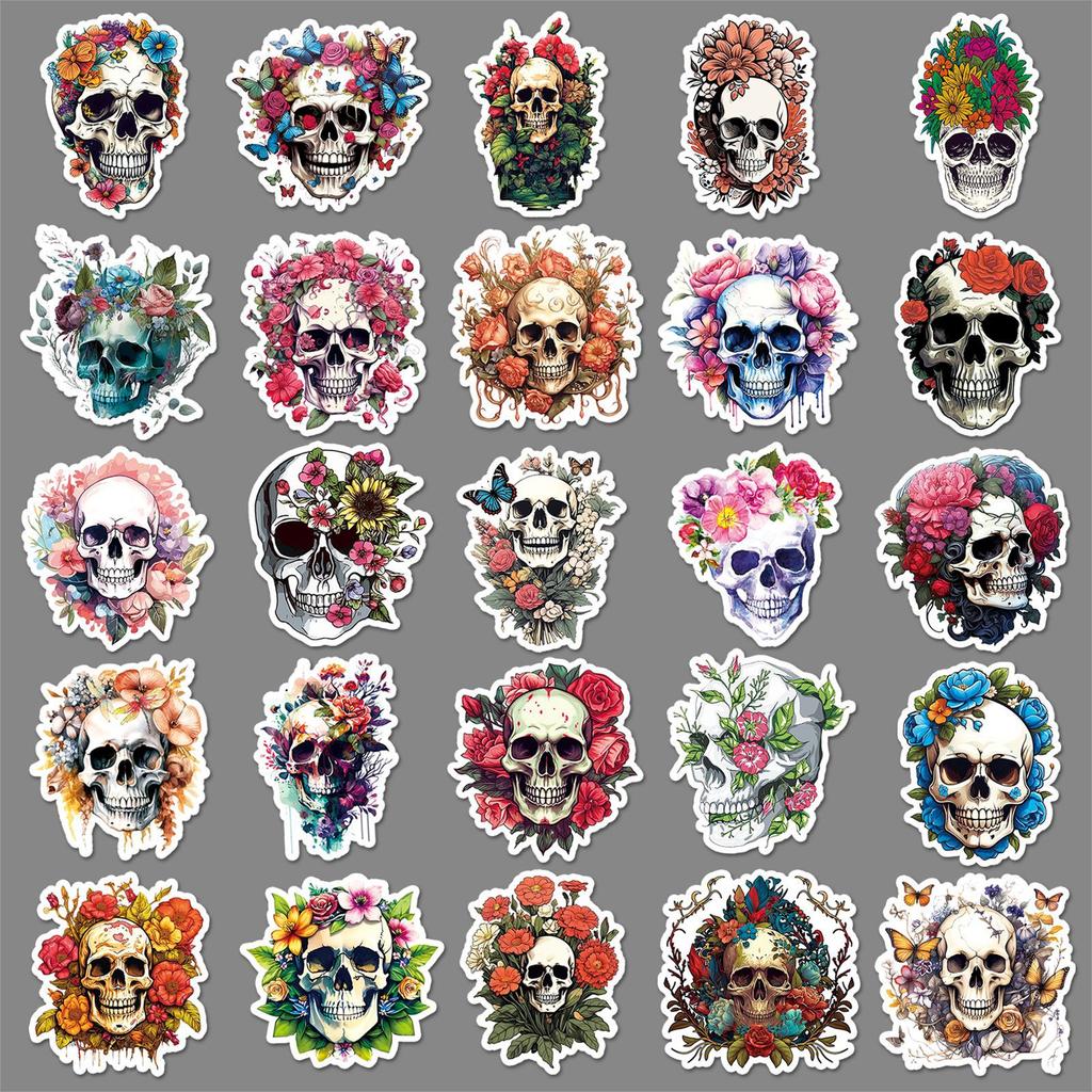 50 Flowers Skeleton Graffiti Stickers Personality Horror Face Decoration Mobile Phone Case Computer Skateboard Stickers