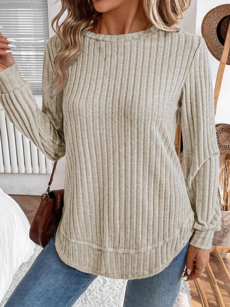 2025 Autumn Women's Long Sleeve Knit Pullover - Solid Color, European American Style, Versatile Round Neck