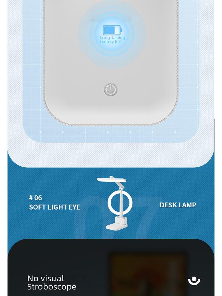 LED Folding Desk Lamp with Eye Protection for Reading, Studying, and Bedrooms; Portable and Rechargeable for Dorms and Bedsides.