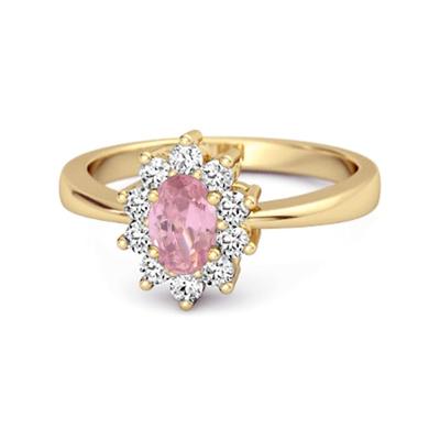Prata de Lei 925 Vermeil Ouro Topázio Rosa Halo Clássico Anel de Casamento Feminino