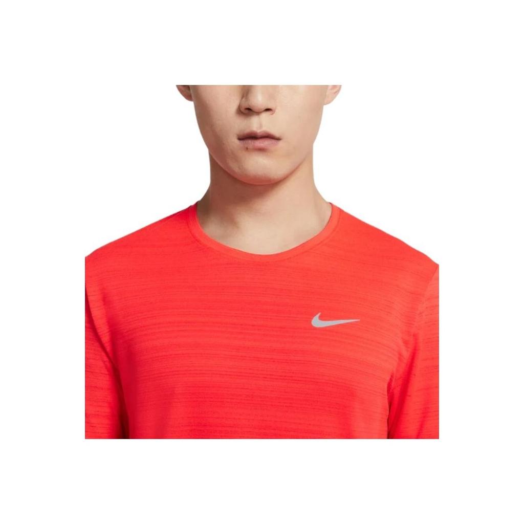 Nike Dri-FIT Miler Logo Print Striped Quick-Dry Running Comfortable Crew Neck Short Sleeve T-Shirt Men Tops Orange CU5993-635