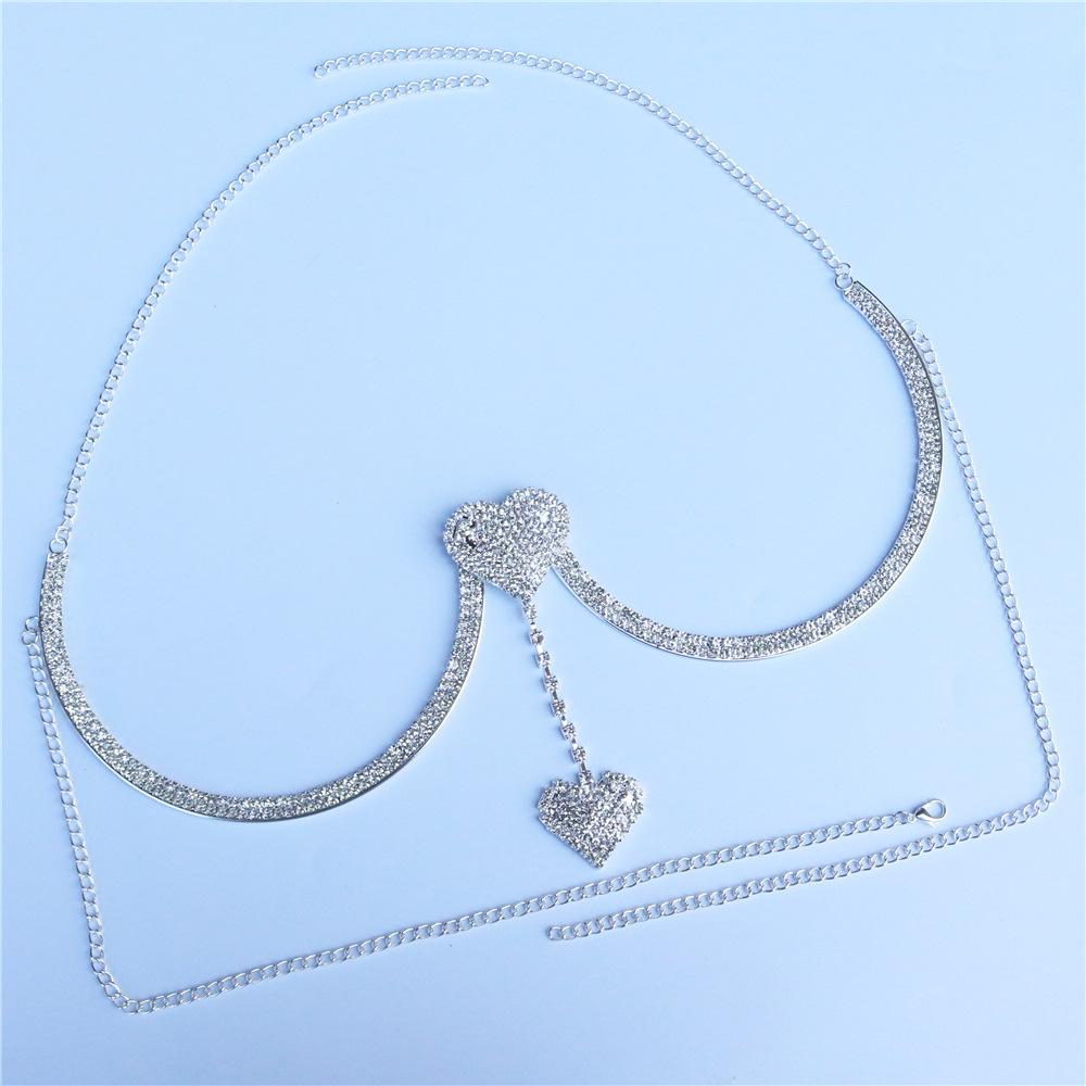 Sexy Fashion Breast Chain, Love Pendant, Rhinestone Chest Rest Luxury Body Chain, Female Body Chain