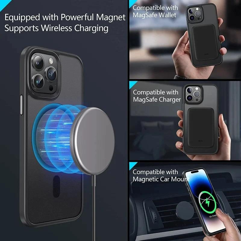 Matte Magnetic Phone Case for Magsafe Mag Safe iPhone Air 17E 17 E 16E 16 Pro Max 15 Plus 14 13 12 11 Frosted Translucent Back Phone Cover Accessories