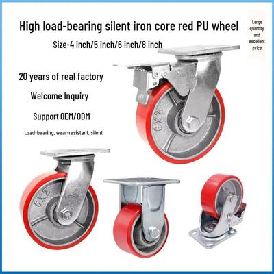Wear-Resistant Double Bearing Iron Core Swivel Casters - Silent, Durable Polyurethane Wheels (4", 5", 6", 8")