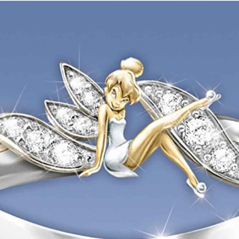 Exquisite Fantasy Flower Fairy Elf Cubic White Gold Plating Two-toned Wedding Ring Jewelry For Women